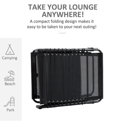 Portable Folding Sun Lounger with 5-Position Adjustable Backrest and Side Pocket - Black