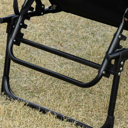 Portable Folding Sun Lounger with 5-Position Adjustable Backrest and Side Pocket - Black