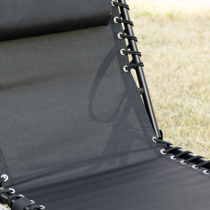 Portable Folding Sun Lounger with 5-Position Adjustable Backrest and Side Pocket - Black