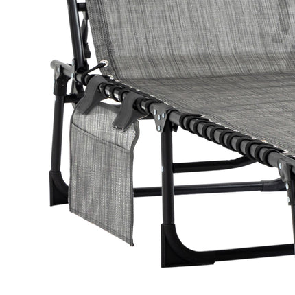 Portable Folding Sun Lounger with 5-Position Adjustable Backrest and Pillow - Mixed Grey
