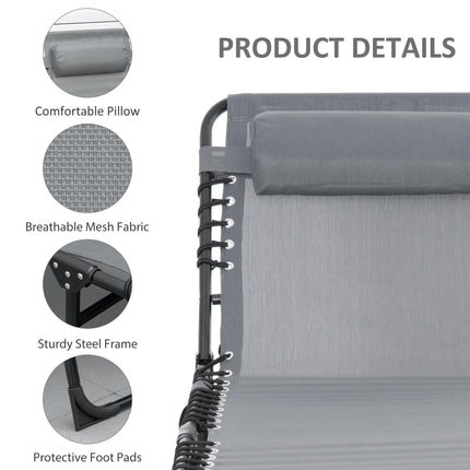 Portable Folding Sun Lounger with 5-Position Adjustable Backrest and Pillow for Patio Beach Pool - Grey