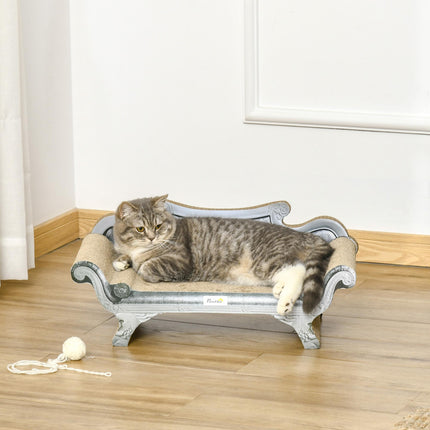 Cat Scratching Board Lounger Bed with Catnip 60x29x26.5cm - White Brown