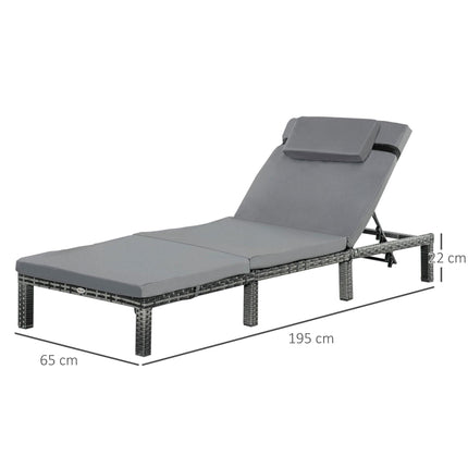 Outdoor Rattan Reclining Sun Lounger with Fire Resistant Sponge - Grey