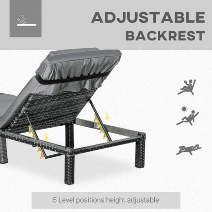 Outdoor Rattan Reclining Sun Lounger with Fire Resistant Sponge - Grey