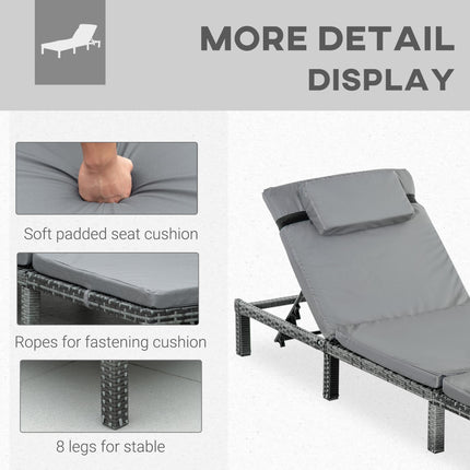 Outdoor Rattan Reclining Sun Lounger with Fire Resistant Sponge - Grey