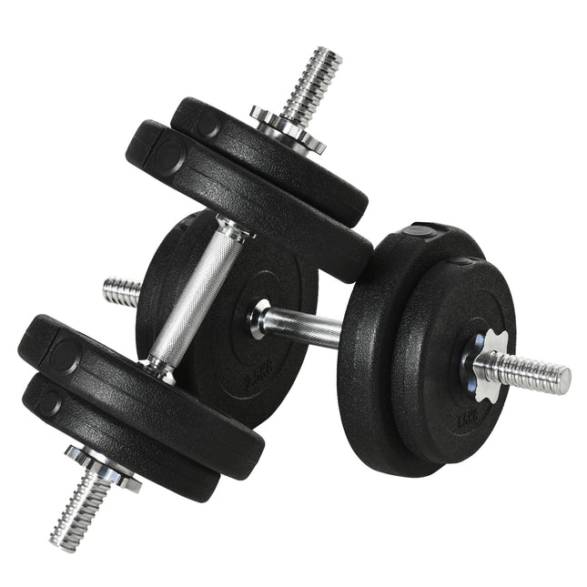20KG Adjustable Dumbbell Set with Chrome Bars - Black