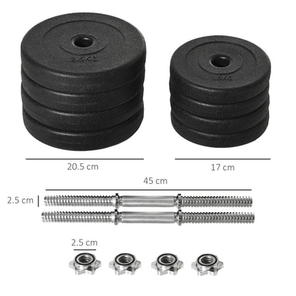 20KG Adjustable Dumbbell Set with Chrome Bars - Black