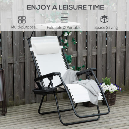 Zero Gravity Folding Reclining Chair with Canopy and Cup Holder - White