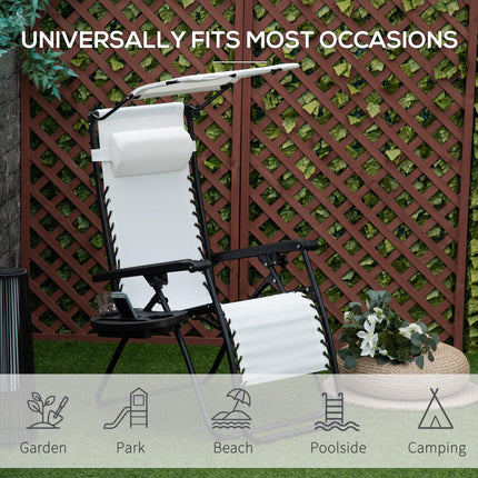 Zero Gravity Folding Reclining Chair with Canopy and Cup Holder - White