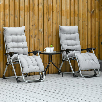 2 Piece Reclining Zero Gravity Chairs with Cushions - Light Grey