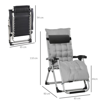 2 Piece Reclining Zero Gravity Chairs with Cushions - Light Grey