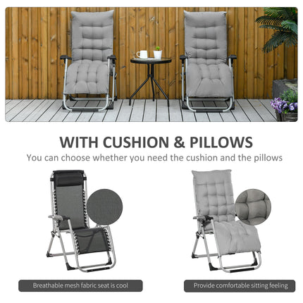 2 Piece Reclining Zero Gravity Chairs with Cushions - Light Grey