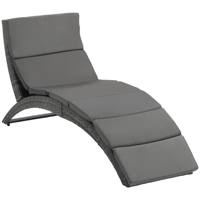 Folding Garden Patio Rattan Wicker Sun Lounger Recliner Bed Chair with Cushion - Grey