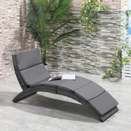 Folding Garden Patio Rattan Wicker Sun Lounger Recliner Bed Chair with Cushion - Grey