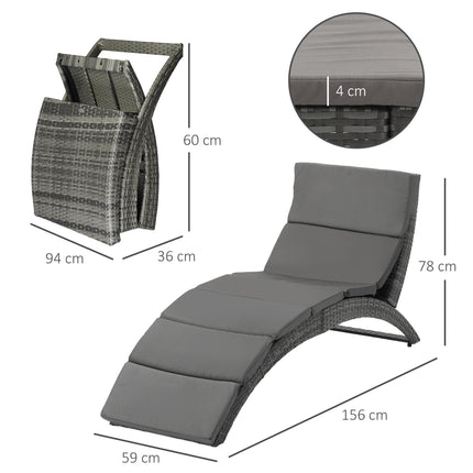 Folding Garden Patio Rattan Wicker Sun Lounger Recliner Bed Chair with Cushion - Grey