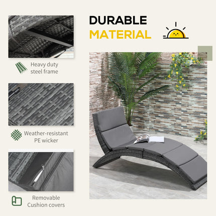 Folding Garden Patio Rattan Wicker Sun Lounger Recliner Bed Chair with Cushion - Grey