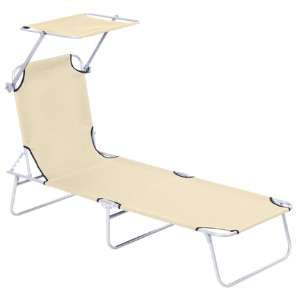 Adjustable Reclining Folding Sun Lounger with Canopy for Outdoor Patio Garden Beach - Beige