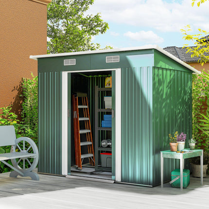 6.8 x 4.3ft Outdoor Garden Storage Shed with Air Vents and Sliding Door - Green