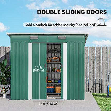 6.8 x 4.3ft Outdoor Garden Storage Shed with Air Vents and Sliding Door - Green