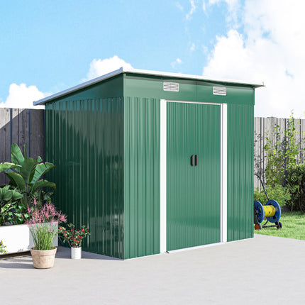 6.8 x 4.3ft Outdoor Garden Storage Shed with Air Vents and Sliding Door - Green