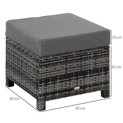 Rattan Footstool with Padded Cushion Outdoor Ottoman - Grey