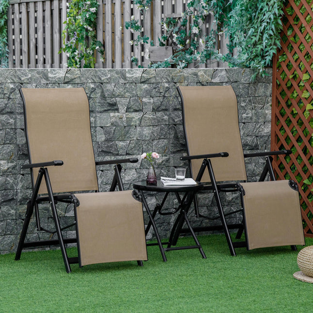 Set of 2 Adjustable Outdoor Sun Loungers with Steel Frame - Beige