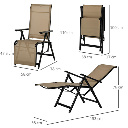 Set of 2 Adjustable Outdoor Sun Loungers with Steel Frame - Beige