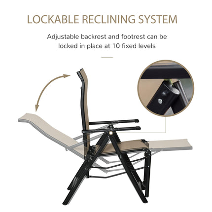Set of 2 Adjustable Outdoor Sun Loungers with Steel Frame - Beige