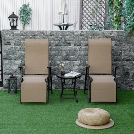 Set of 2 Adjustable Outdoor Sun Loungers with Steel Frame - Beige