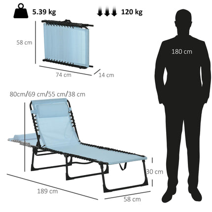 Folding Sun Lounger with 4-Position Adjustable Recliner for Beach, Garden, Camping - Baby Blue