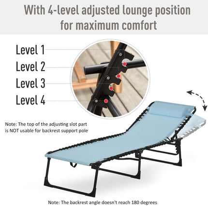 Folding Sun Lounger with 4-Position Adjustable Recliner for Beach, Garden, Camping - Baby Blue