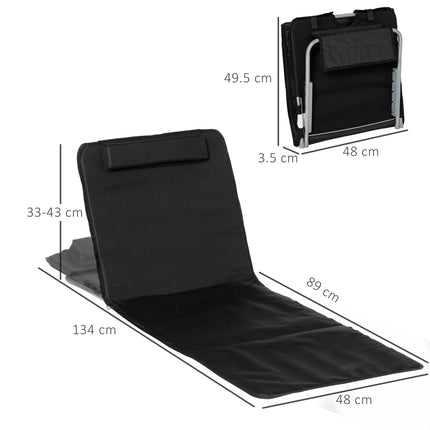 Set of 2 Foldable Garden Beach Chair Mats with Adjustable Back, Metal Frame & Head Pillow - Black