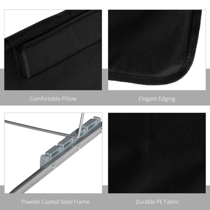 Set of 2 Foldable Garden Beach Chair Mats with Adjustable Back, Metal Frame & Head Pillow - Black