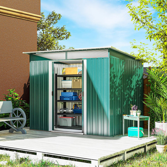 8.5 x 6ft Metal Shed with Lightsky Panels, Garden Storage Tool House with Double