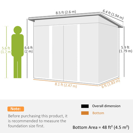 8.5 x 6ft Metal Shed with Lightsky Panels, Garden Storage Tool House with Double