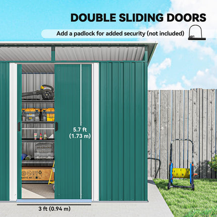 8.5 x 6ft Metal Shed with Lightsky Panels, Garden Storage Tool House with Double