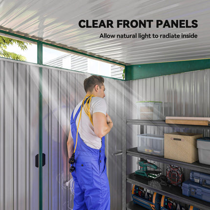 8.5 x 6ft Metal Shed with Lightsky Panels, Garden Storage Tool House with Double