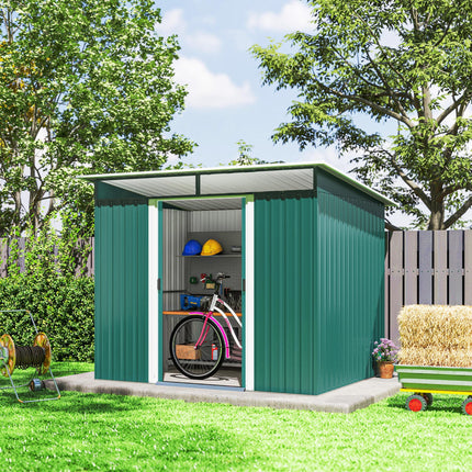 8.5 x 6ft Metal Shed with Lightsky Panels, Garden Storage Tool House with Double