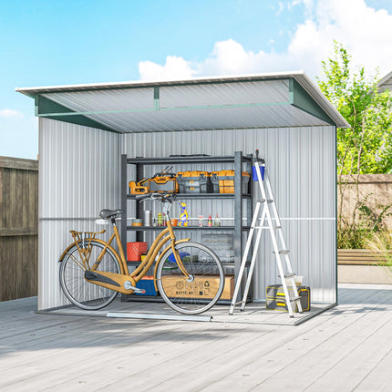 8.5 x 6ft Metal Shed with Lightsky Panels, Garden Storage Tool House with Double