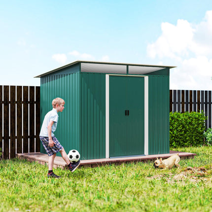 8.5 x 6ft Metal Shed with Lightsky Panels, Garden Storage Tool House with Double