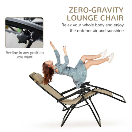 3 Piece Folding Zero Gravity Chair Set with Table and Cup Holders - Beige
