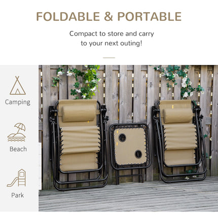 3 Piece Folding Zero Gravity Chair Set with Table and Cup Holders - Beige