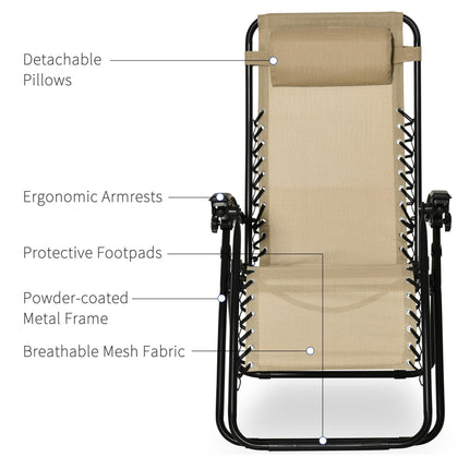 3 Piece Folding Zero Gravity Chair Set with Table and Cup Holders - Beige