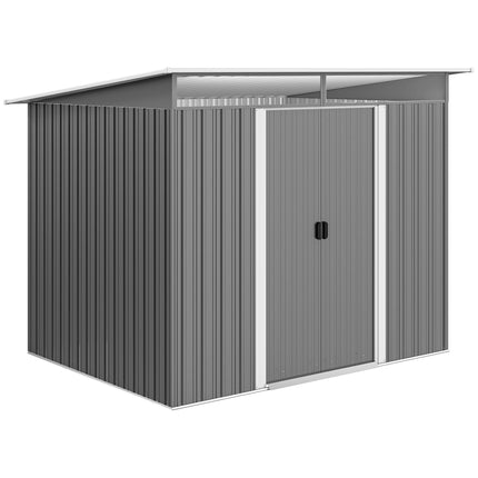 6x8 Metal Garden Shed, Sloped Roof Shed with Ventilation & Storage Solutions, Gr