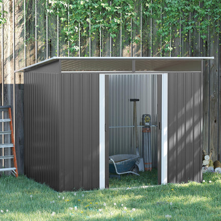 6x8 Metal Garden Shed, Sloped Roof Shed with Ventilation & Storage Solutions, Gr