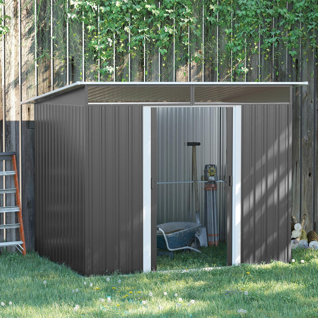 6x8 Metal Garden Shed, Sloped Roof Shed with Ventilation & Storage Solutions, Gr