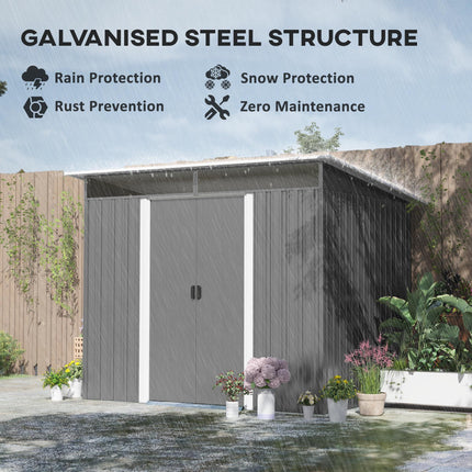 6x8 Metal Garden Shed, Sloped Roof Shed with Ventilation & Storage Solutions, Gr