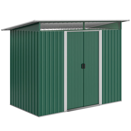 Metal Garden Shed 260L x 133W x 200H cm with Ventilation & Clear Panels - Green