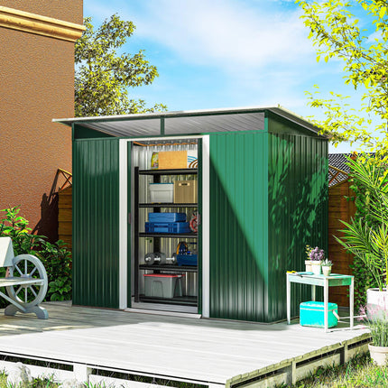 Metal Garden Shed 260L x 133W x 200H cm with Ventilation & Clear Panels - Green