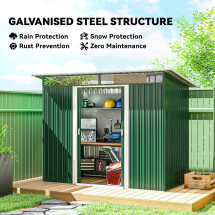 Metal Garden Shed 260L x 133W x 200H cm with Ventilation & Clear Panels - Green